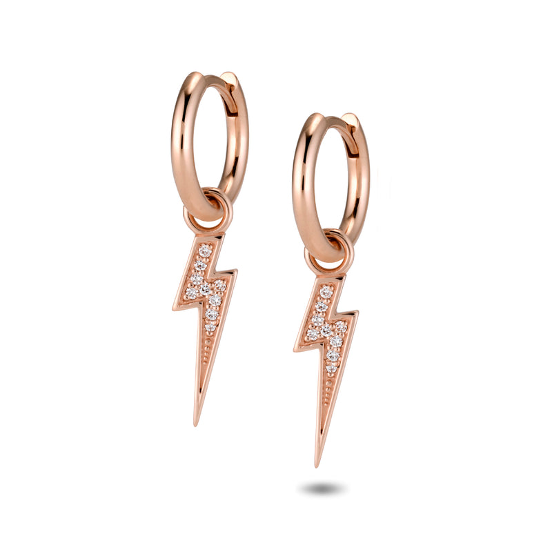 The TREASURE Diamond Lightning Bolt Huggie Hoops in Rose Gold