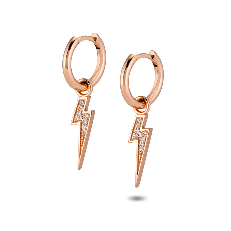The TREASURE Diamond Lightning Bolt Huggie Hoops in Rose Gold