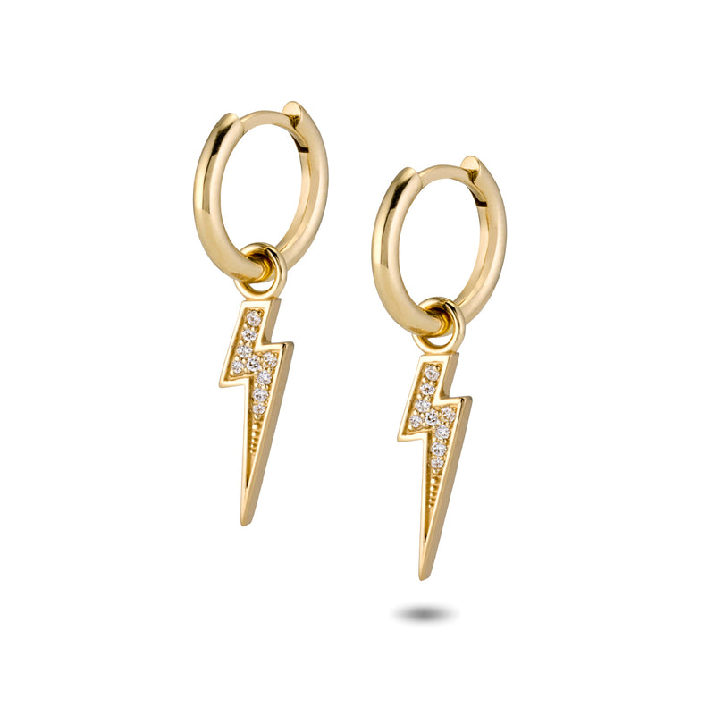The TREASURE Diamond Lightning Bolt Huggie Hoops in Yellow Gold