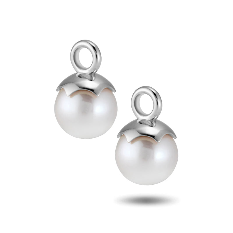 The Freashwater Pearl Huggie Hoops in White Gold