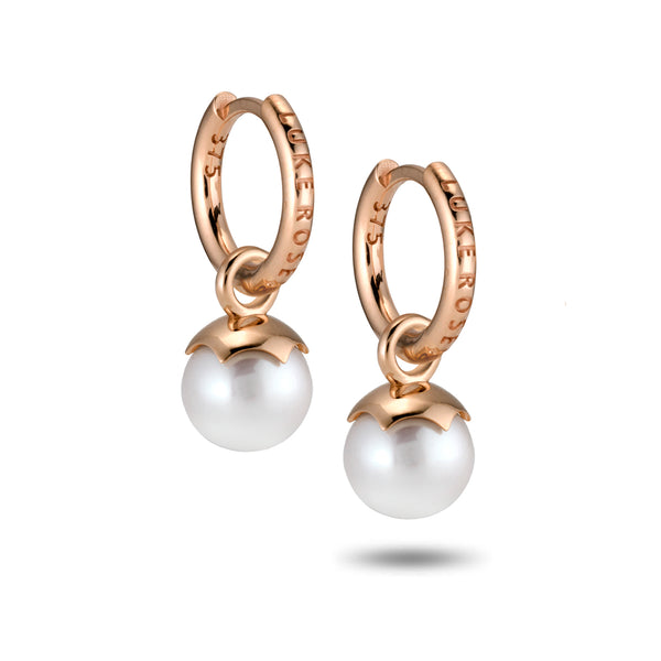 The Freashwater Pearl Huggie Hoops in Rose Gold