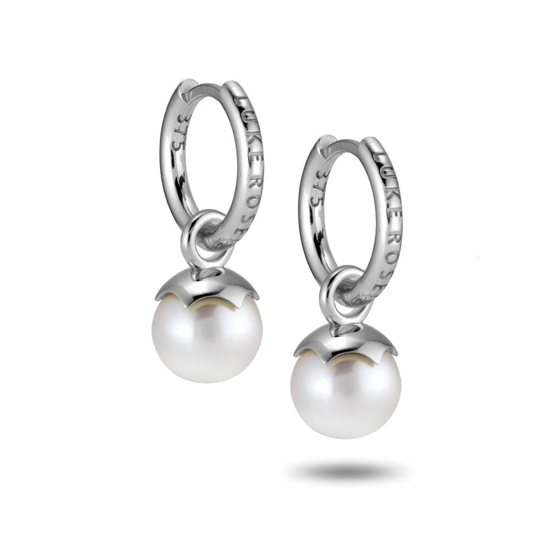 The Freashwater Pearl Huggie Hoops in White Gold