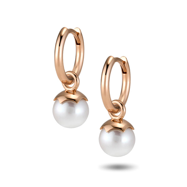 The Freashwater Pearl Huggie Hoops in Rose Gold