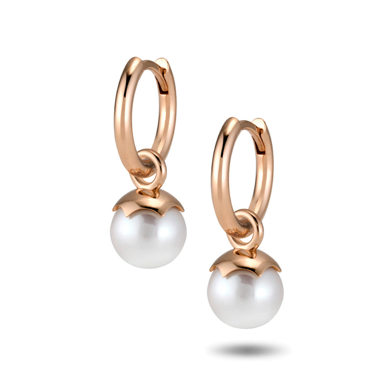 The Freashwater Pearl Huggie Hoops in Rose Gold
