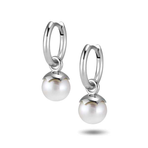 The Freashwater Pearl Huggie Hoops in White Gold