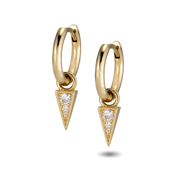 The TREASURE Diamond Pyramid Huggie Hoops in Yellow Gold