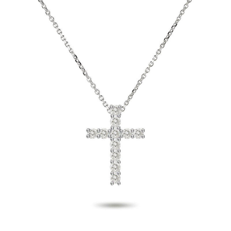 Tiny Diamond Crucifix Necklace in White Gold