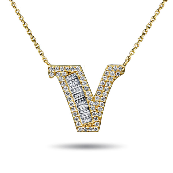 The "V" Diamond Treasure Initial Necklace in 18ct Yellow Gold