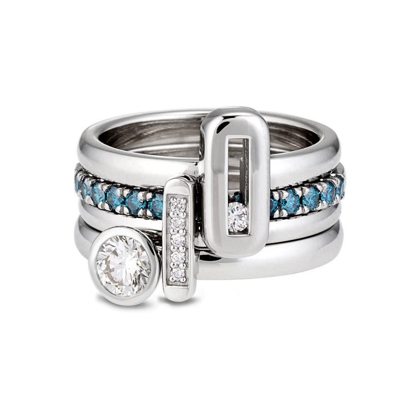 The Large White Diamond Cupped Stack Ring in Platinum