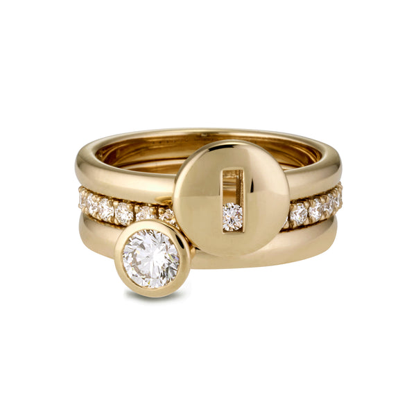 The Large White Diamond Cupped Stack Ring in Yellow Gold