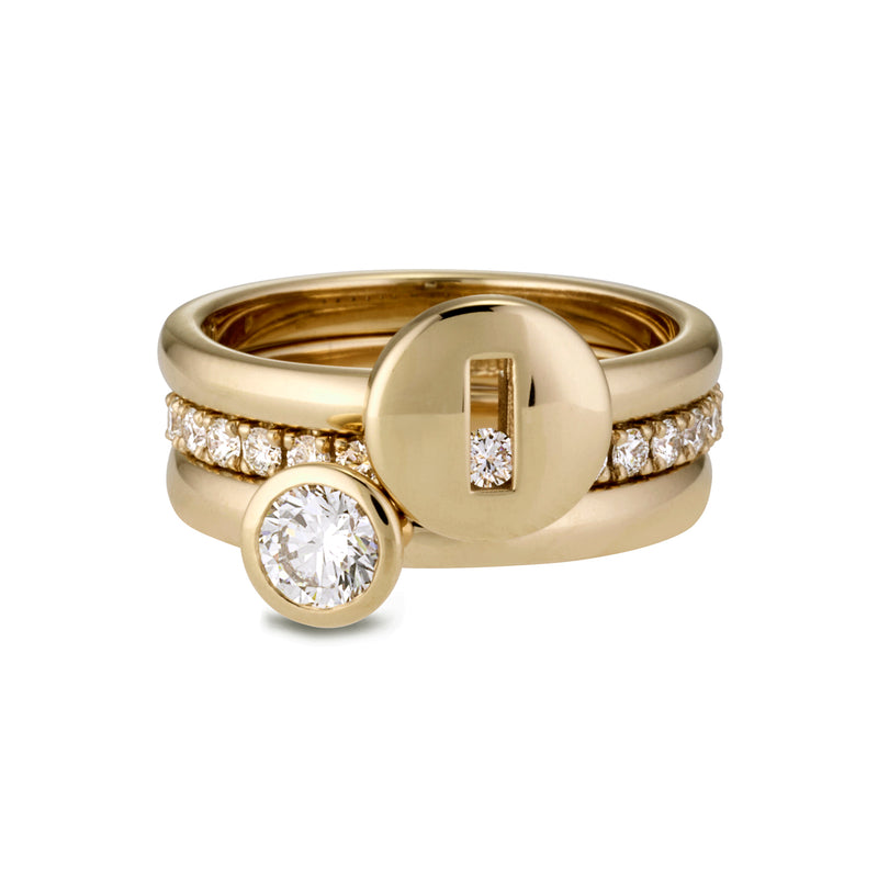 The Large White Diamond Cupped Stack Ring in Yellow Gold