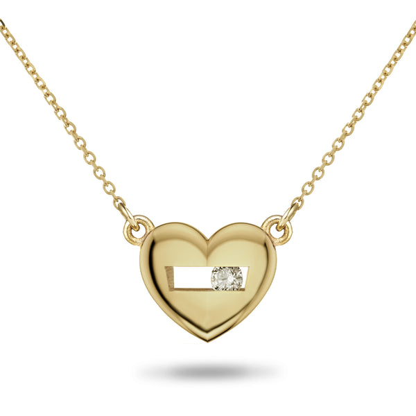 "RTS" Baby Heart Sliding Diamond Necklace in Yellow Gold