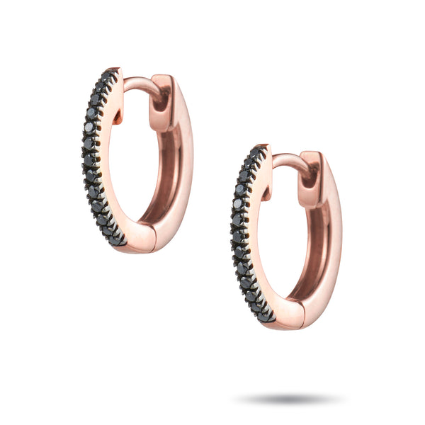 Black Diamond 0.10ct Italian Made Diamond Set Huggie Earrings in Rose Gold