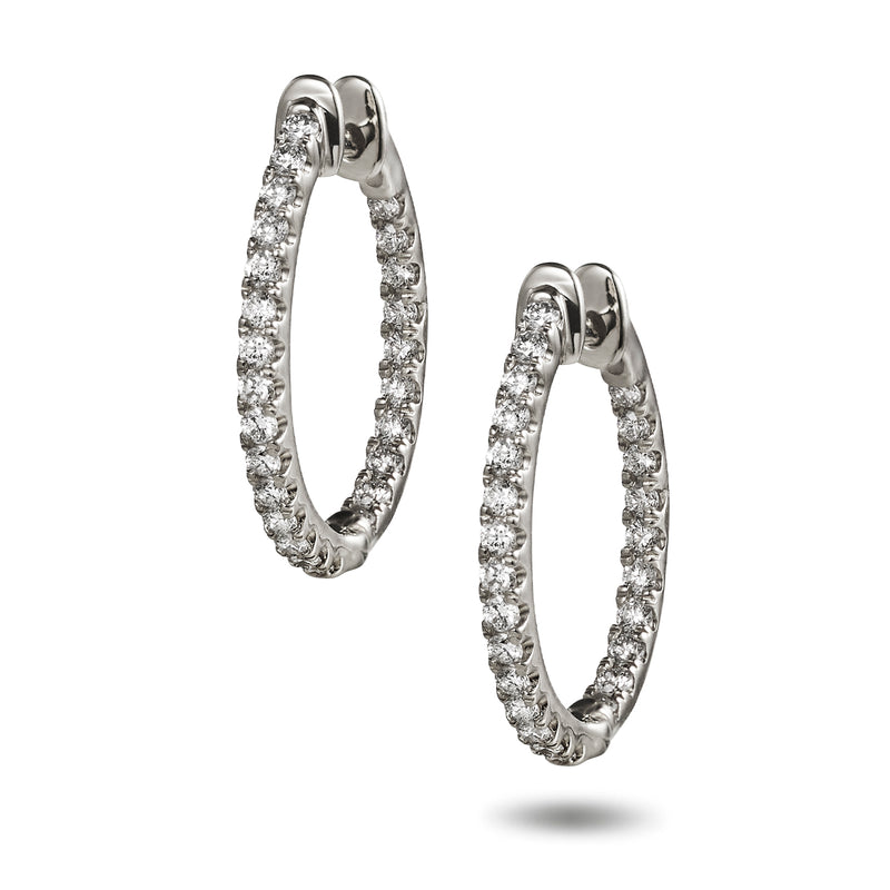 "RTS" Inside Outside Diamond Set Huggie Earrings in White Gold