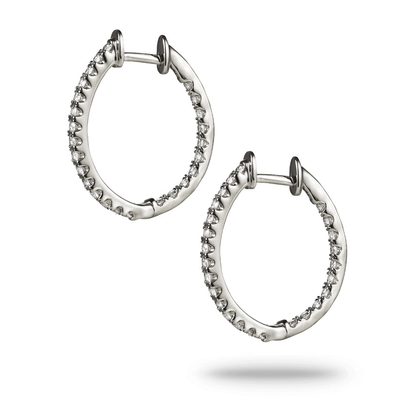 "RTS" Inside Outside Diamond Set Huggie Earrings in White Gold