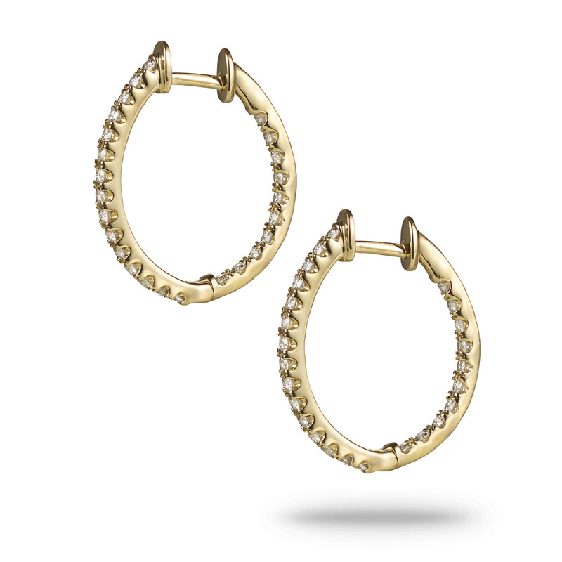 "RTS" Inside Outside Diamond Set Huggie Earrings in Yellow Gold