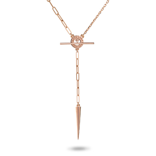 Asymmetrical Spiked Imitation T Bar Lariat Necklace in Rose Gold