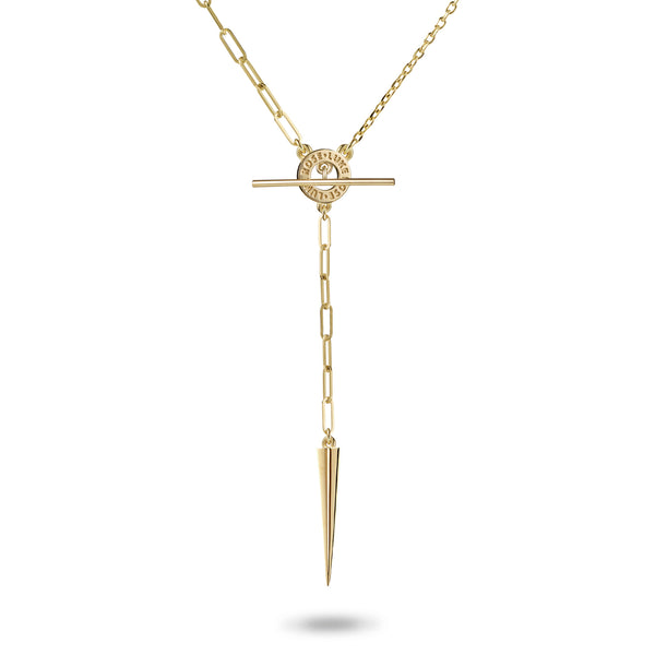 "RTS" Asymmetrical Spiked Imitation T Bar Lariat Necklace in Yellow Gold