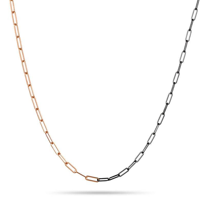 The 50/50 Paperclip Necklace in Black and Rose Gold