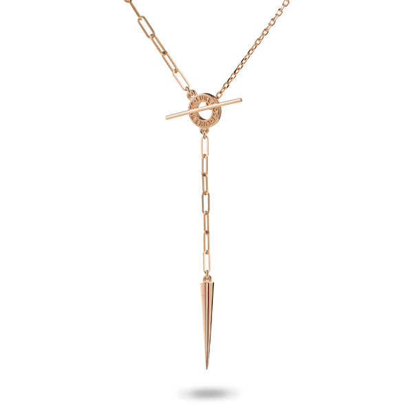 Asymmetrical Spiked Lariat Necklace in Rose Gold