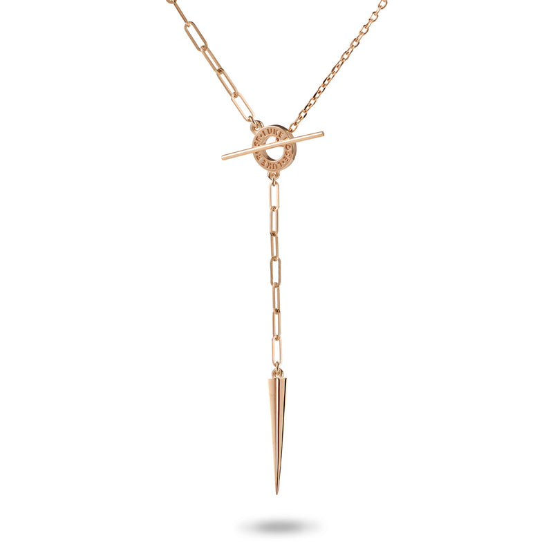 Asymmetrical Spiked Lariat Necklace in Rose Gold