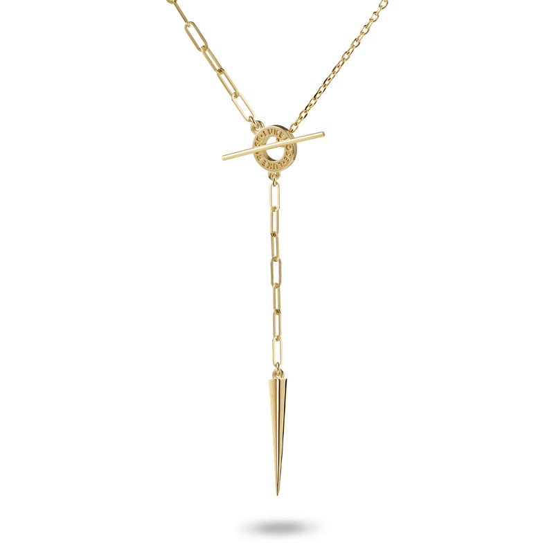 Asymmetrical Spiked Lariat Necklace in Yellow Gold