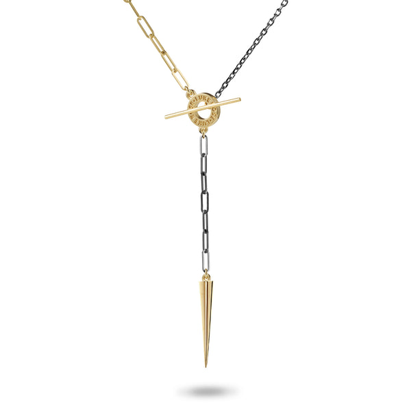 Asymmetrical Spiked Lariat Necklace in Black and Yellow Gold