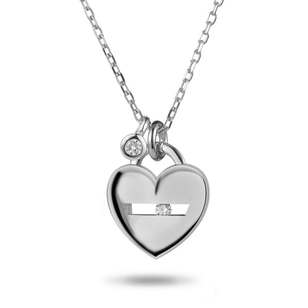 The "I Love You" Sliding Diamond Necklace with Baby Diamond Drop in Platinum