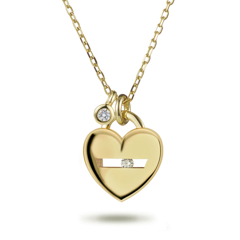The "I Love You" Sliding Diamond Necklace with Baby Diamond Drop in Yellow Gold