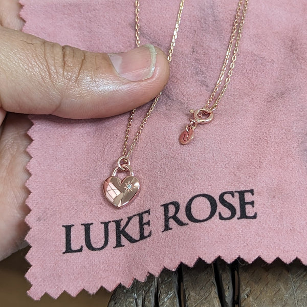 "RTS" Diamond Set Heart Padlock Necklace in Rose Gold