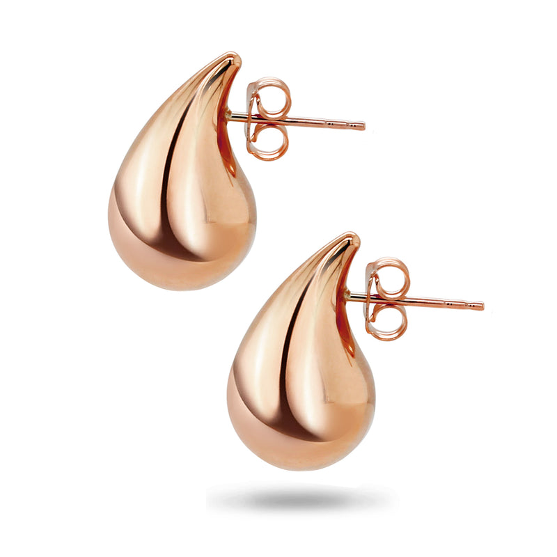 Large Teardrop Stud Earrings in Rose Gold