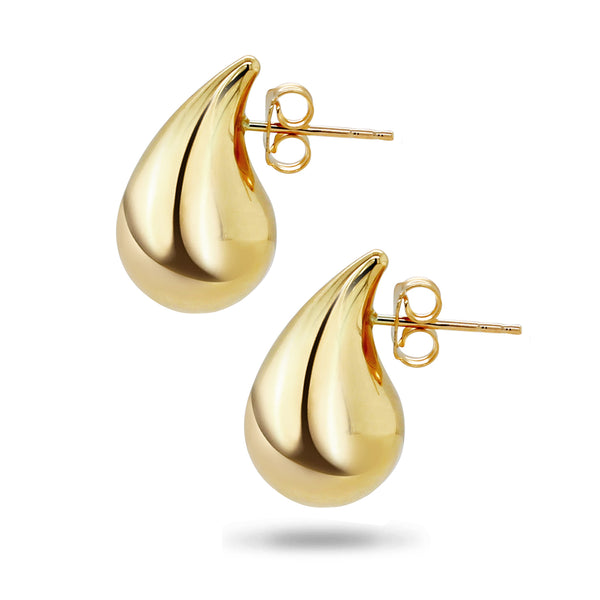 Large Teardrop Stud Earrings in Yellow Gold