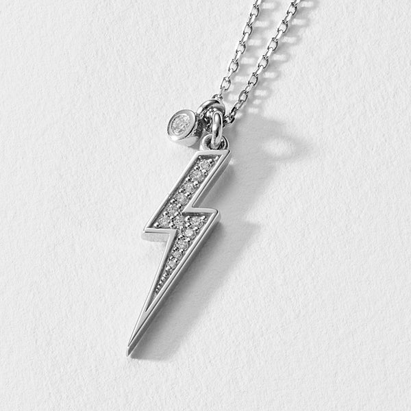 Baby Diamond Drop Diamond Lightning Bolt Necklace in Platinum