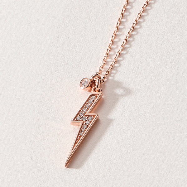 Baby Diamond Drop Diamond Lightning Bolt Necklace in Rose Gold