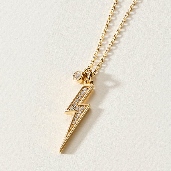 Baby Diamond Drop Diamond Lightning Bolt Necklace in Yellow Gold