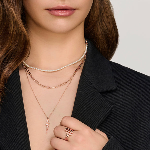 "RTS" Diamond Lightning Bolt Necklace in Rose Gold