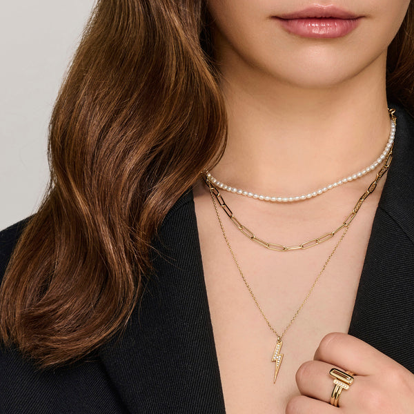 "RTS" Diamond Lightning Bolt Necklace in Yellow Gold