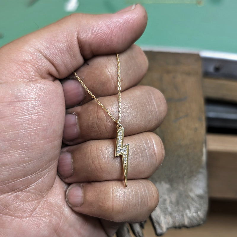 Diamond Lightning Bolt Necklace in Yellow Gold