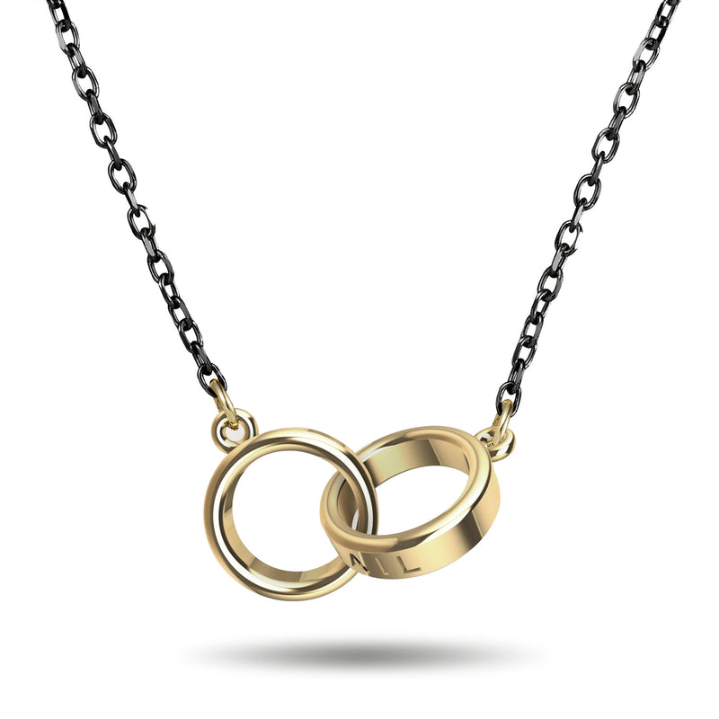 "Just The Two Of Us" Linked Halo Necklace in Black and Yellow Gold