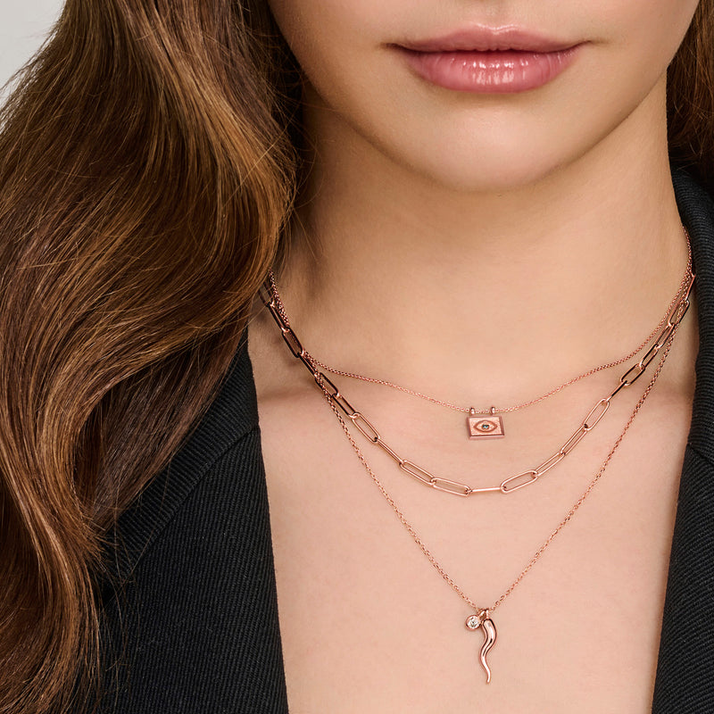 "RTS" Diamond Drop Italian Horn Necklace in Rose Gold