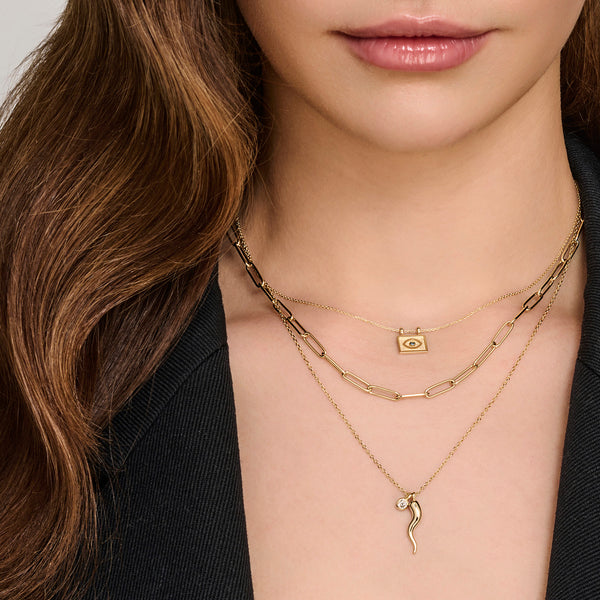 "RTS" Diamond Drop Italian Horn Necklace in Yellow Gold