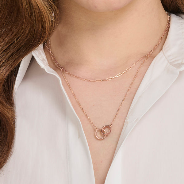 "Just The Two Of Us" Linked Halo Necklace in Rose Gold