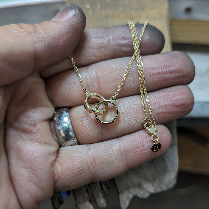 "Just The Two Of Us" Linked Halo Necklace in Yellow Gold