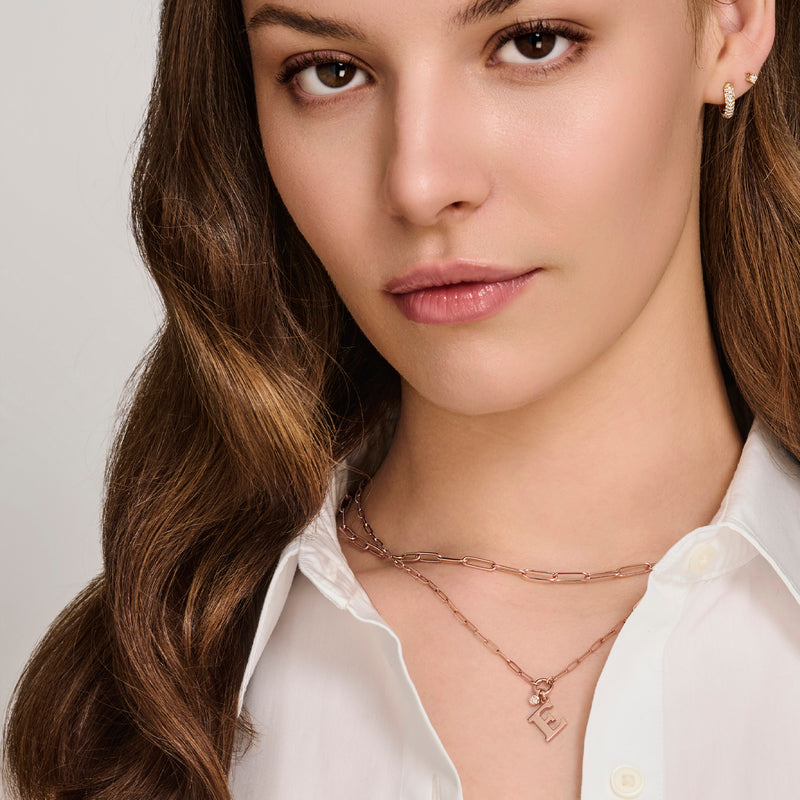 Baby Diamond Drop Initial Paperclip Necklace in Rose Gold