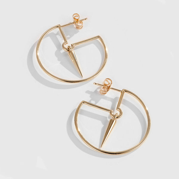 "RTS" Spiked Hoops Earrings in Yellow Gold