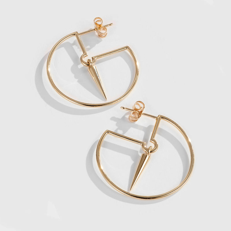 "RTS" Spiked Hoops Earrings in Yellow Gold