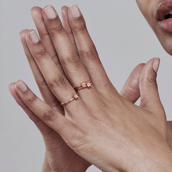 The BESPOKE Cube Initial Ring in Rose Gold
