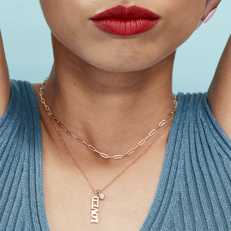 Big LOVED Diamond Necklace in Rose Gold