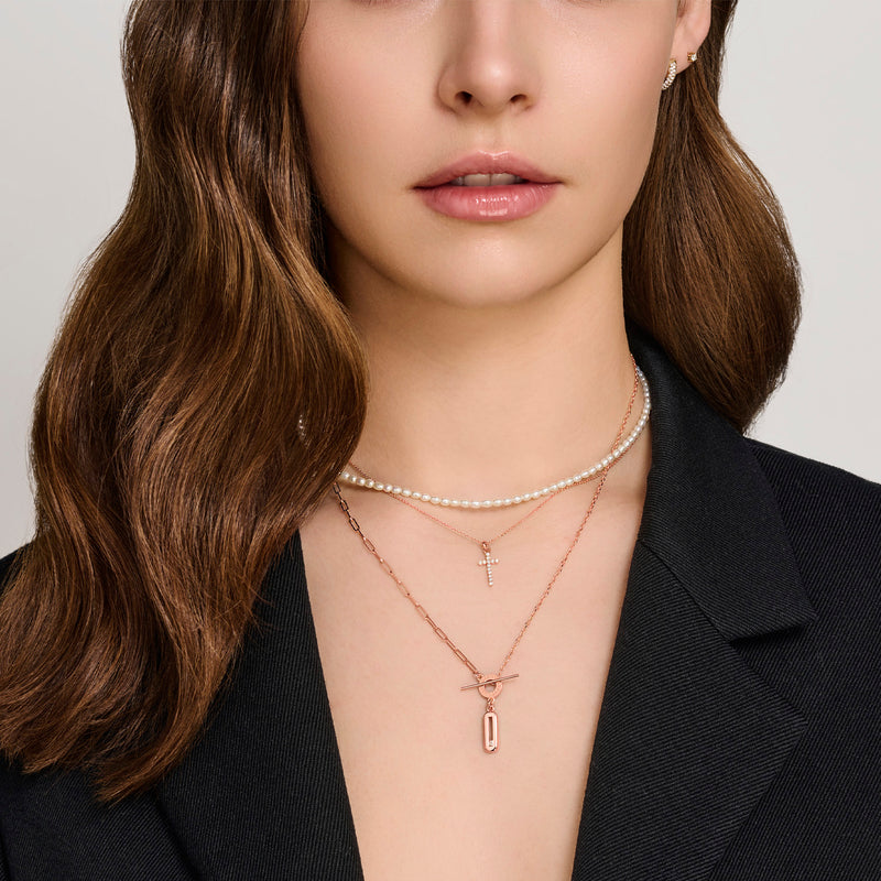 Sliding Diamond Asymmetric Imitation T Bar Necklace in Rose Gold