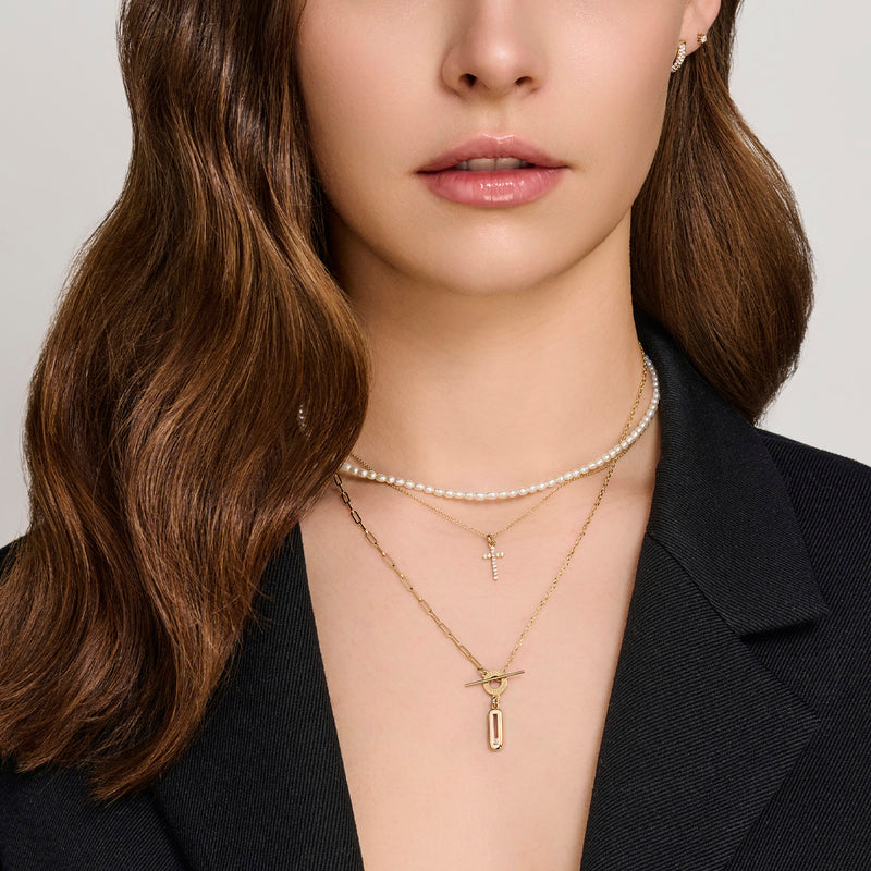 Sliding Diamond Asymmetrical T Bar Necklace in Yellow Gold